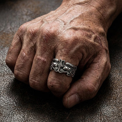 Ring Taotie Demon Mask Sterling Silver For Men